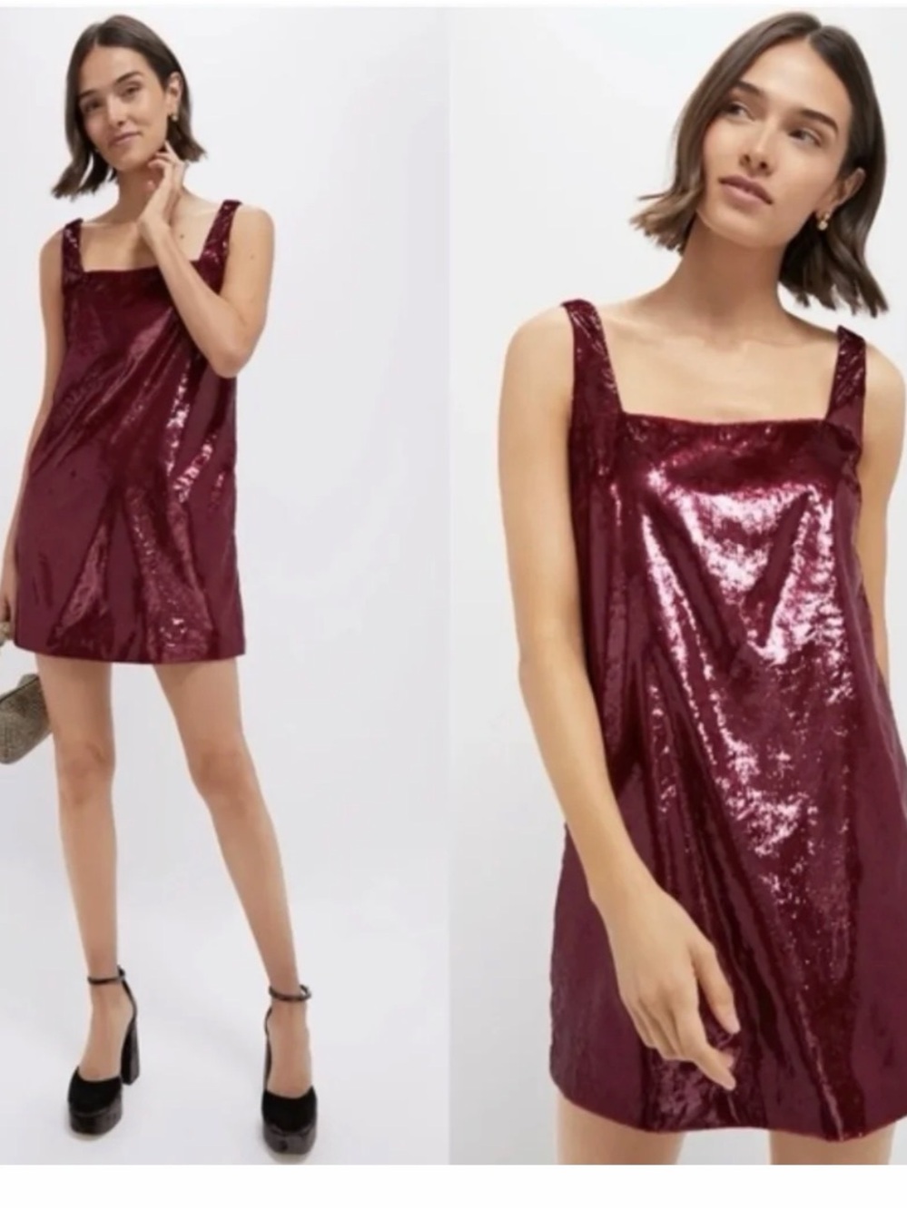 Square-Neck Mini Dress in Burgundy